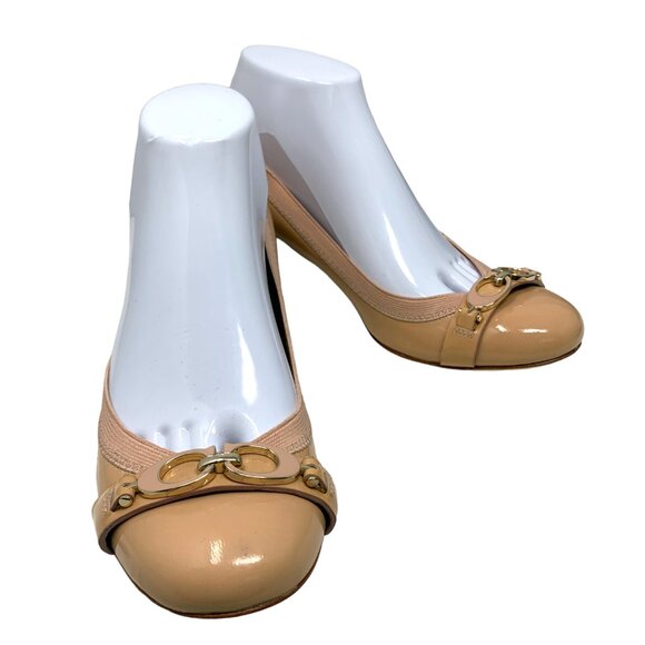 NEW  Coach Tandy Nude Patent Leather Horse Bit Block‎ Heel Pumps - Picture 7 of 11